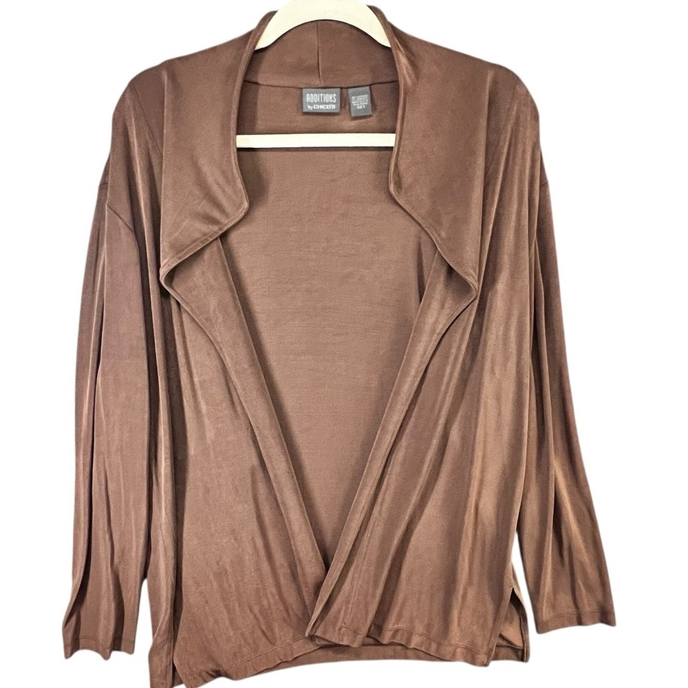 Chicos Slinky Knit Cardigan Womens XL Chocolate Brown Travel Jacket‎ Minimalist